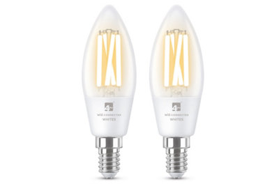 4lite WiZ Connected E14 LED Candle Filament 4.9W Clear Tuneable White WiFi Bluetooth Pack of 2