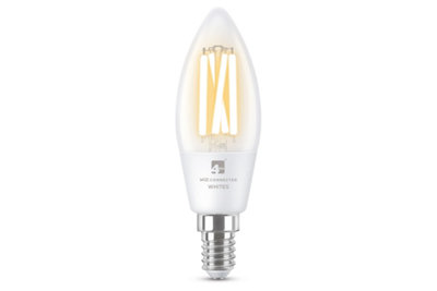 4lite WiZ Connected E14 LED Candle Filament 4.9W Clear Tuneable White WiFi Bluetooth Pack of 2