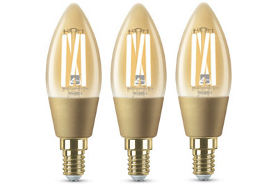 4lite WiZ Connected E14 LED Candle Filament Bulb 4.9W Amber Tuneable White WiFi Bluetooth Pack of 3