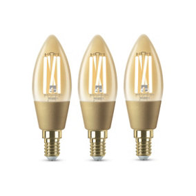 4lite WiZ Connected E14 LED Candle Filament Bulb 4.9W Amber Tuneable White WiFi Bluetooth Pack of 3