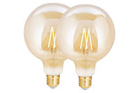 4lite WiZ Connected G125 LED Smart Filament Bulb Amber WiFi E27 Screw Fit Pack of 2