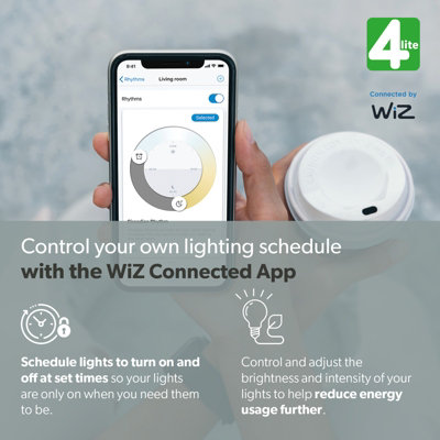 4lite WiZ Connected LED Fire Rated Downlight IP20 GU10 Downlight Chrome WiFi Bluetooth Pack of 2