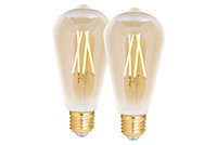 4lite WiZ Connected ST64 LED Smart Filament Bulb Amber E27 Screw Fit Pack of 2