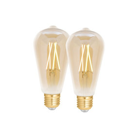4lite WiZ Connected ST64 LED Smart Filament Bulb Amber E27 Screw Fit Pack of 2
