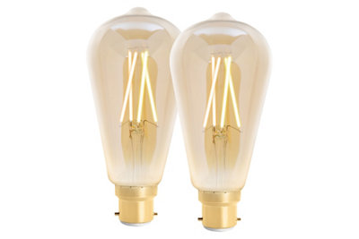 4lite WiZ Connected ST64 LED Smart Filament Bulb Amber WiFi B22 Bayonet Fit Pack of 2