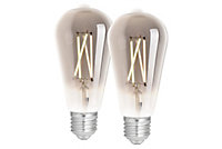 4lite WiZ Connected ST64 LED Smart Filament Bulb Smoky E27 Screw Fit Pack of 2