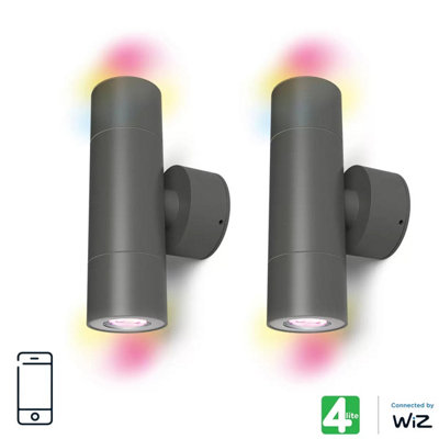 4lite WiZ Smart Outdoor Up Down Wall Lights 2 Pack with 4 Smart GU10 ...