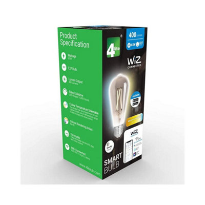 4lite WiZ Smart WiFi LED Bulb E27 ST64 - Smoky White, Voice-Controlled & App Compatible