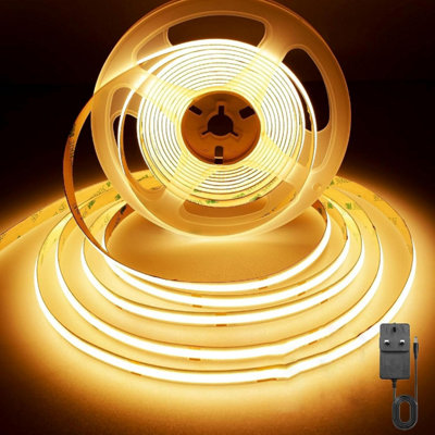 4M Warm White 12V COB LED Strip Lights with 300 LEDs/M 10W/M 1100lm/M CRI 90-92 3000K Ultra Bright & Energy Efficient Lighting