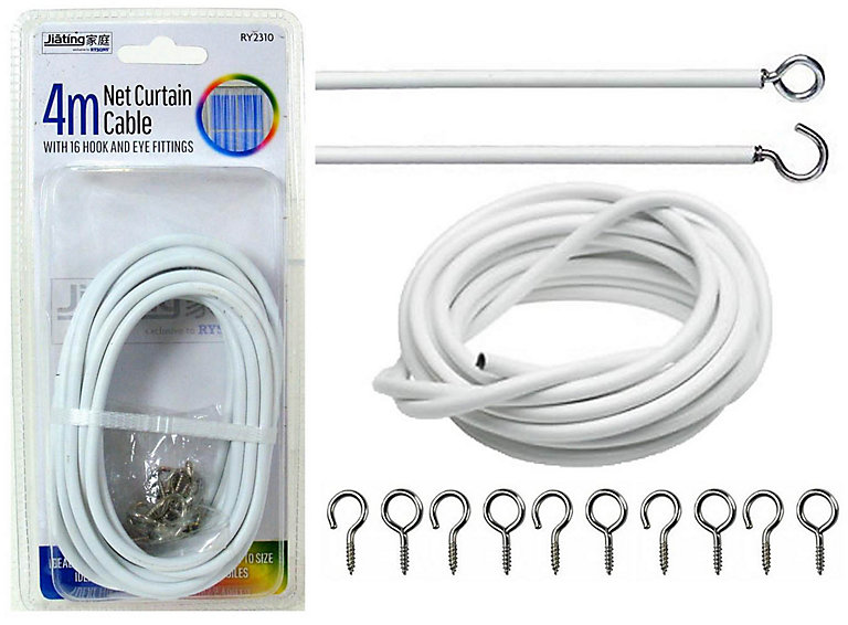 4m White Net Curtain Wire Cord Cable With Hooks And Eyes Ings Window Doordiy Diy At B Q