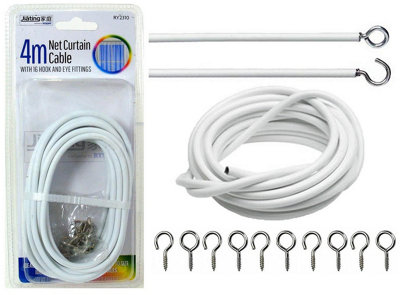 4m White Net Curtain Wire Cord Cable with Hooks and Eyes Fittings ...
