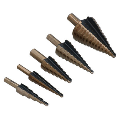 4mm - 35mm HSS - G Step Drill Cone Conical Cutter Drill Bits 5pc Set In Case