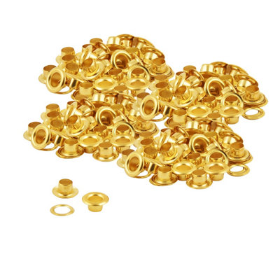 4mm Brass Eyelets with Washers, Rust-Proof Grommets, Gold - 100pcs