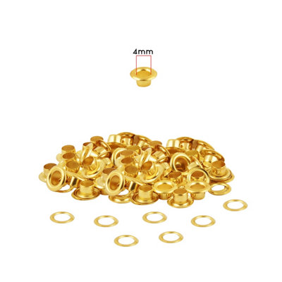 4mm Brass Eyelets with Washers, Rust-Proof Grommets, Gold - 100pcs