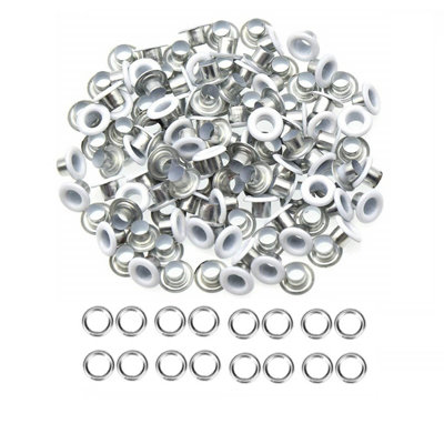 4mm Brass Eyelets with Washers, Rust-Proof Grommets, Matt White - 100pcs