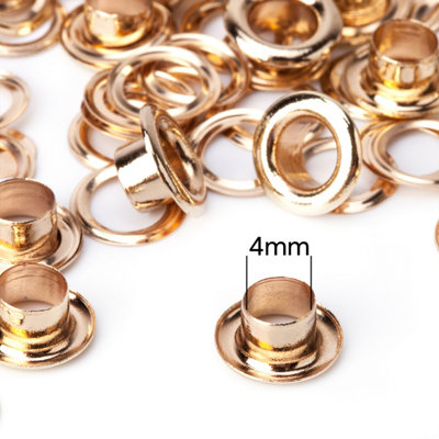 4mm Chrome Coated Brass Eyelets with Washers, Gold, 100pcs
