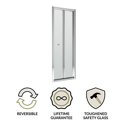4mm Toughened Safety Glass Reversible Bi-Fold Shower Door - 800mm - Chrome - 3