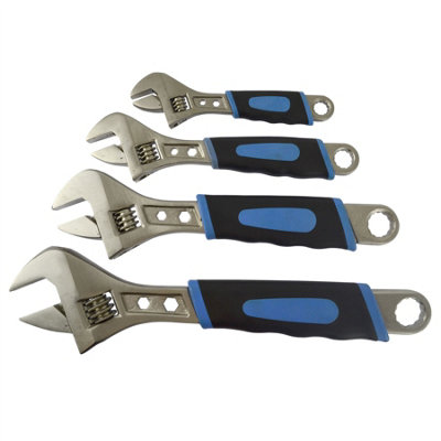 4pc Adjustable Spanner / Monkey Pipe Wrench Set Covers Range 0-36mm