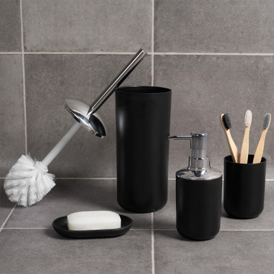 4PC Bathroom Accessories Set Soap Dispenser Holder Tumbler Toothbrush, Black Price Comparisons | Compare The Build