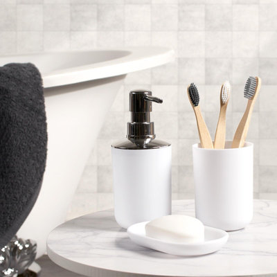 4PC Bathroom Accessories Set Soap Dispenser Holder Tumbler Toothbrush