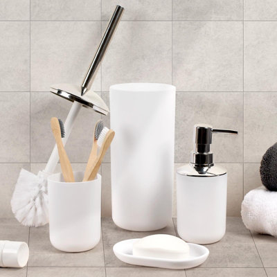 4PC Bathroom Accessories Set Soap Dispenser Holder Tumbler Toothbrush, White Price Comparisons | Compare The Build