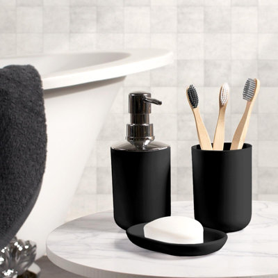 4PC Bathroom Accessories Set Soap Dispenser Holder Tumbler Toothbrush