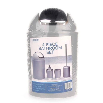 4PC Bathroom Accessories Set - White/Gray - 3
