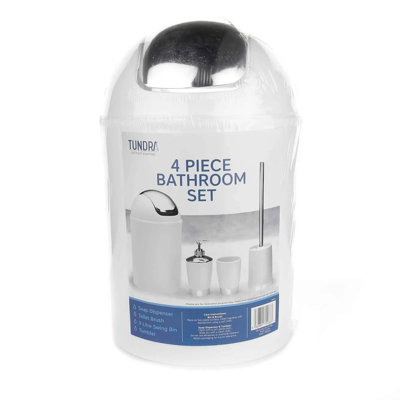 4PC Bathroom Accessories Set - White/Gray - 5