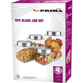 4pc Biscuit Cookie Snacks Kitchen Storage Organiser Glass Jar Canister Sweets