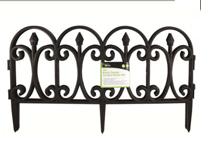 4pc Black Ornate Plastic Flexible Garden Lawn Grass Edging Picket Border Panel Plastic Wall Fence Décor