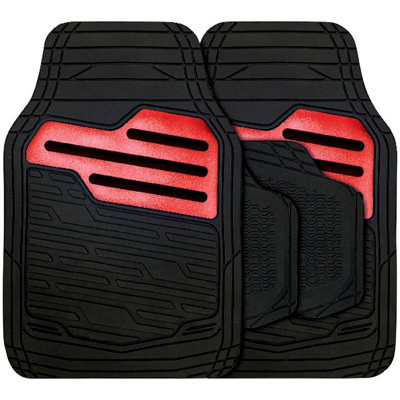 4pc Black & Red Universal Car Mat Set - 2 Front & 2 Rear Anti-Slip ...