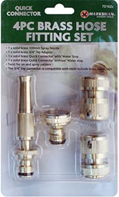 4pc Brass Hose Pipe Fitting Connectors Garden Tap Spray Solid Water Twist New