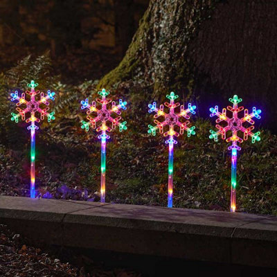 4pc Christmas Snowflake Stake Lights - Multicoloured