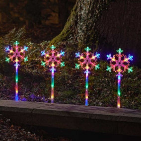 4pc Christmas Snowflake Stake Lights - Multicoloured