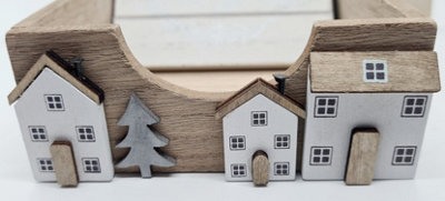 4pc Christmas Wooden Coaster Set with Holder - 6