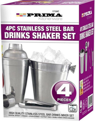 4Pc Cocktail Set Shaker Bar Mixer Stainless Steel Kit Drinks Ice Bucket Home