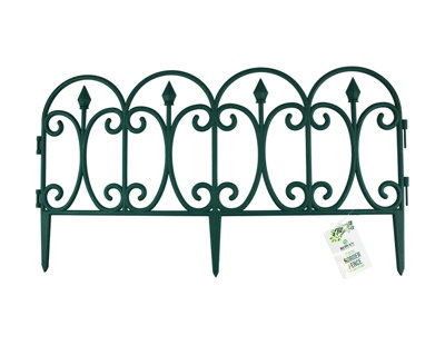 4pc Green Ornate Fence Flexible Garden Lawn Grass Edging Picket Border Panel Plastic Wall Fence Décor