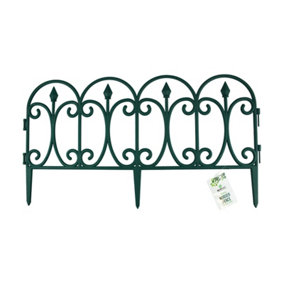 4pc Green Ornate Fence Flexible Garden Lawn Grass Edging Picket Border Panel Plastic Wall Fence Décor
