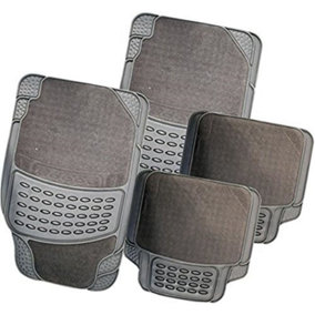 4Pc Grey Heavy Duty Rubber And Carpet Universal Car Mat Set Vehicle