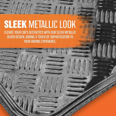 4pc Heavy Duty Alloy Checker Chrome Plate Mat Aluminium Effect Car Mats ...