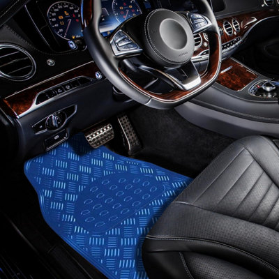 4pc Heavy Duty Blue Alloy Checker Plate Mat Aluminium Effect Car Mats Set Van