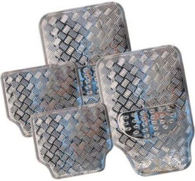 4pc Heavy Duty Silver Alloy Checker Plate Mat Aluminium Effect Car Mats Set Van Non Slip Backing Reinforced Quality Durable Price Comparisons | Compare The Build