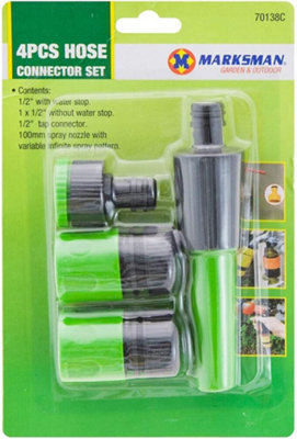 4Pc Hose Pipe Fitting Nozzle Universal Connector Water Spray Gun Set Garden