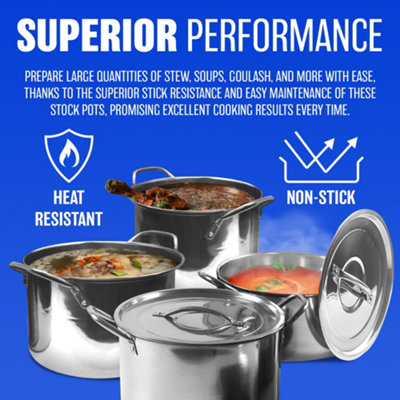 4Pc Large Stainless Steel Catering Deep Stock Boiling Stockpots Set New