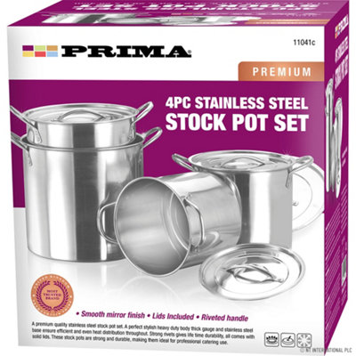 4Pc Large Stainless Steel Catering Deep Stock Boiling Stockpots Set ...