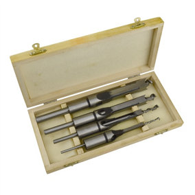 4pc Mortice Drill Tool Set 6,10,13 & 16mm Chisels In Wood Box Woodworking