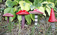 4pc Mushroom Fairy Garden Ornaments - Red