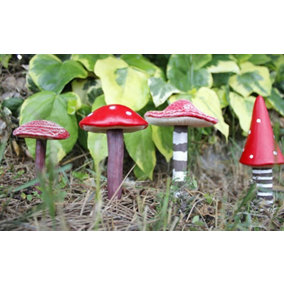 4pc Mushroom Fairy Garden Ornaments - Red