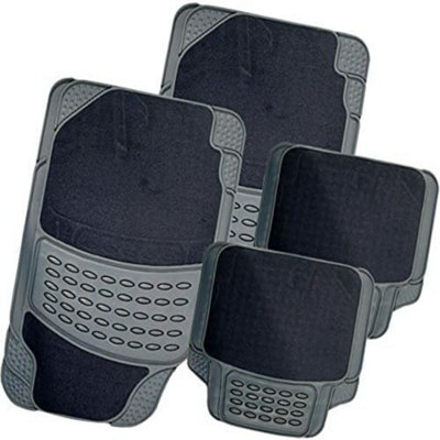 4PC Navy Blue Heavy Duty Universal Rubber & Carpet Car Mat Set Van Mats