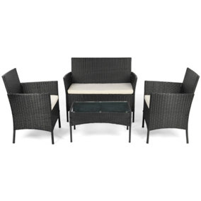 4PC Outdoor Garden Rattan Furniture Set With Cushions